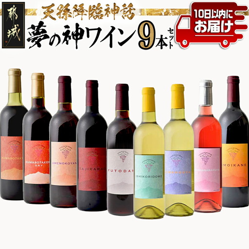 天孫降臨神話・夢の神 ワイン9本セット ≪みやこんじょ特急便≫〔DI-20-022-Q〕_(都城市) 赤ワイン 白ワイン ロゼワイン やや甘口 辛口 やや辛口 果実酒