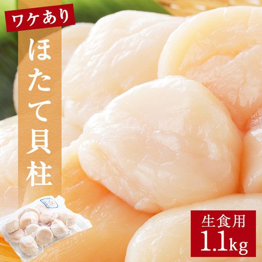 【 ワケあり 】生食用 ほたて 貝柱 1.1kg 帆立 ホタテ 訳あり 不揃い　冷凍 生食 魚介 魚介類 貝