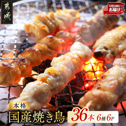 職人串打ちの本格焼き鳥36本!!≪みやこんじょ特急便≫〔LG8-33-014-36-Q〕_(都城市) 焼鳥串 生冷凍串 冷凍生肉 もも 皮 手羽 小肉 砂肝 ぼんじり ねぎま ハラミ せせり ささみ 6本入り 6P 計1.2kg BBQ 鶏肉 国産 小分け
