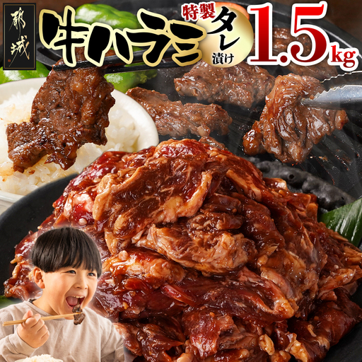 牛ハラミ タレ漬け1.5kg〔14J-33-024-1500g〕_(都城市)  味付き 牛肉 真空 小分け 人気 おすすめ オススメ