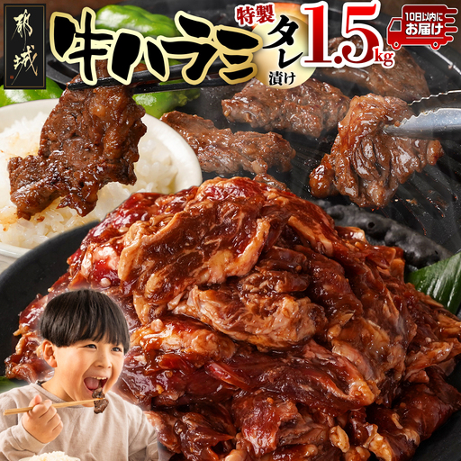 牛ハラミ タレ漬け1.5kg≪みやこんじょ特急便≫〔14J-33-024-1500g-Q〕_(都城市)  味付き 牛肉 真空 小分け