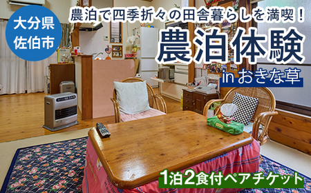農泊体験・おきな草 ペア1泊2食(ペアチケット) 体験 宿泊体験 チケット 民泊 宿泊 農村 食事付き 大分県 佐伯市[HD241][さいき本舗 城下堂]