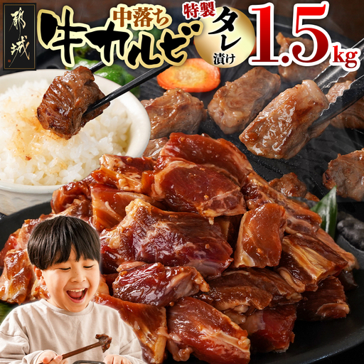 牛中落ちカルビ タレ漬け1.5kg〔12J-33-023-1500g〕_(都城市)  味付き牛中落ちカルビ 300gパック 真空 小分け 1500g