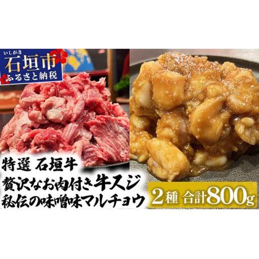 牛スジ500g、味噌味マルチョウ300gのセット