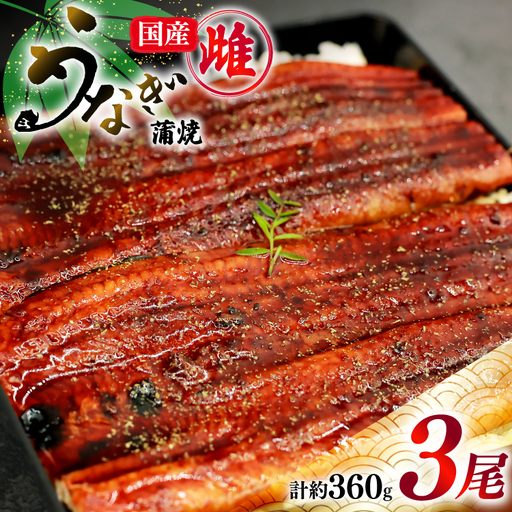 うなぎ 蒲焼き 国産 雌うなぎ 約120g 3尾 計約360g