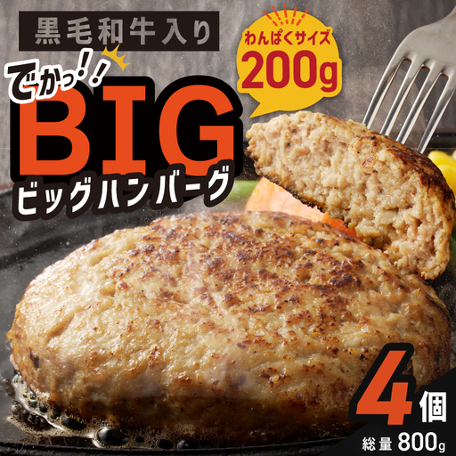 黒毛和牛入り BIGハンバーグ 200g×4個 お試し