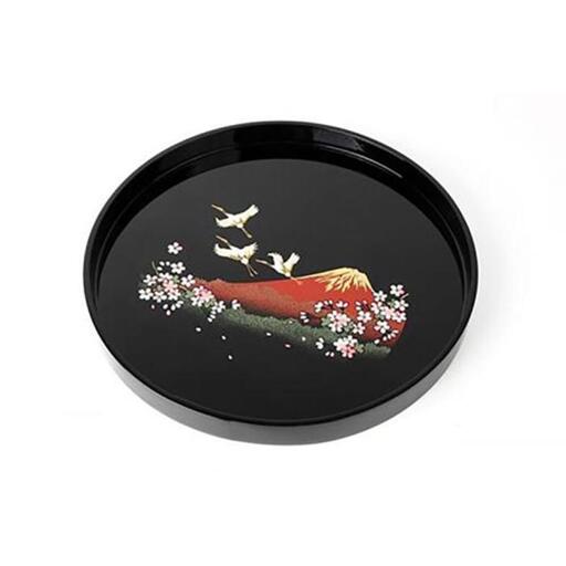 木製丸盆 30cm 一富士二鶴三桜【YG395】