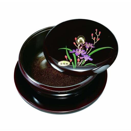 丸盆付菓子器 7.0寸 溜 山路(盛絵・内梨子地塗)【YG88】