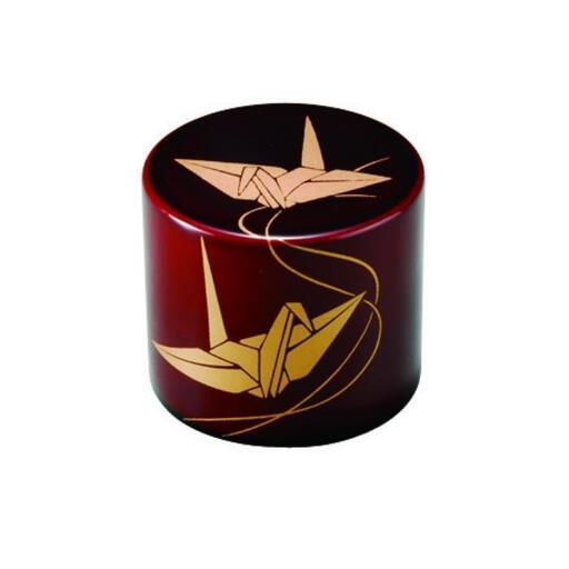 紀州漆器 文鎮 ペーパーウェイト 丸型 溜 折鶴【YG167】