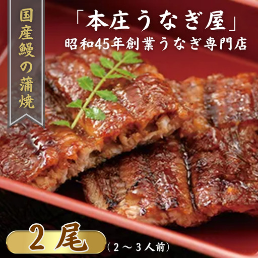 「本庄うなぎ屋」の国産鰻の蒲焼 2尾(2〜3人前):B335-018