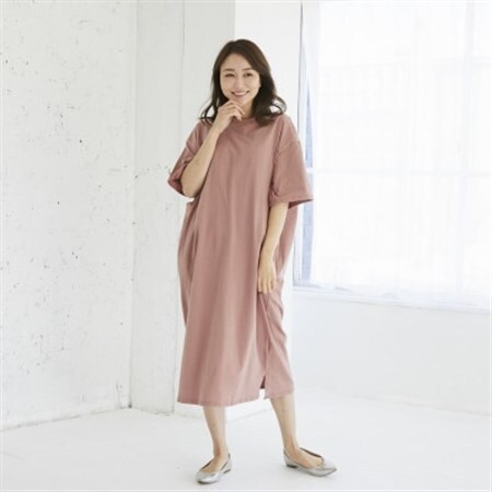 マタニティから使えるモーハウスの授乳服　シンプルワンピース(アプリコット)_装飾品・工芸品 女性・レディース 洋服 _【配送不可地域：離島・沖縄県】【1590251】