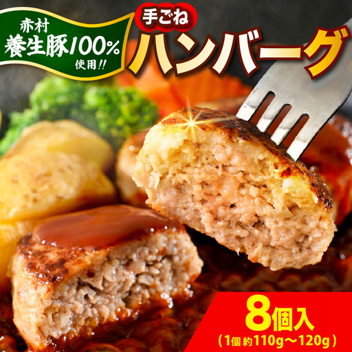 ハンバーグ 赤村養生豚100％ 8個 ハンバーグ B24