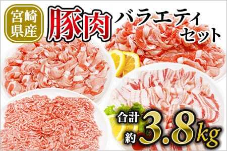 宮崎県産豚肉バラエティセット(バラ、ロースまたは肩ロース、切り落とし、ひき肉)約3.8kg「和豚味彩」