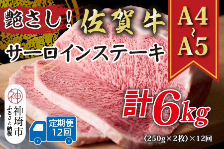 【12か月定期便】【A4～A5】佐賀牛サーロインステーキ 計500g×12回(H112195)