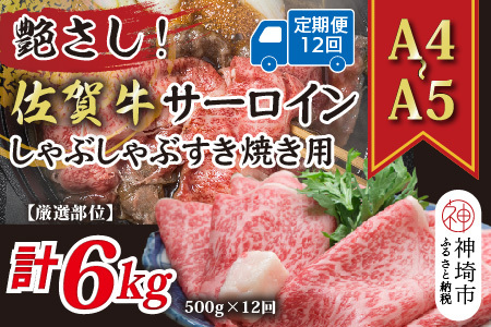 【12か月定期便】【厳選部位】【A4～A5】佐賀牛サーロイン 500g×12回(H112204)