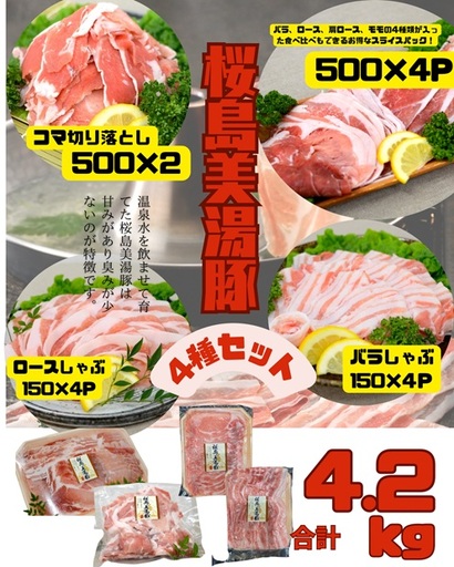 C3-0407／鹿児島県産 桜島美湯豚 4種セット 計4.2kg