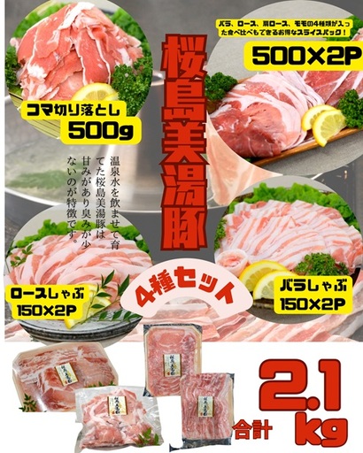 B2-0406／鹿児島県産 桜島美湯豚 4種セット 計2.1kg