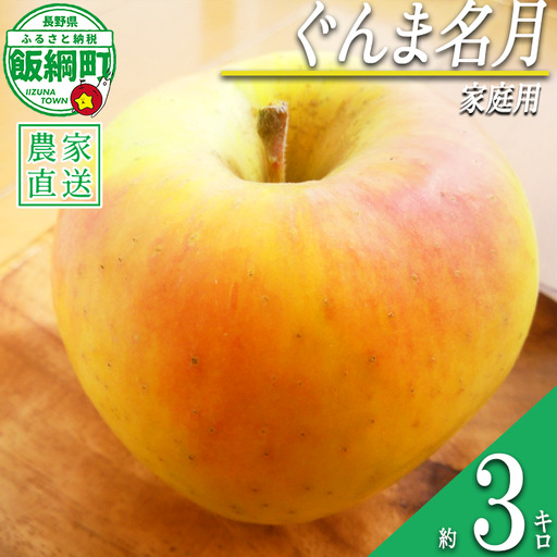 りんご いいづな産 ぐんま名月 家庭用 3kg 大友農場 エコファーマー認定 沖縄県への配送不可 2026年11月上旬頃から2026年11月下頃まで順次発送予定 令和8年度収穫分 信州 果物 フルーツ リンゴ 林檎 長野 予約 農家直送 長野県 飯綱町 [1549]