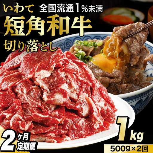 ＼2ヶ月連続 定期便／ 切り落とし 赤身 肉 牛肉 いわて 短角和牛 500g (総計 1,000g) (AB115)