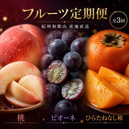 [定期便][7・9・10月 全3回]紀州和歌山産旬のフルーツセット(桃・ピオーネ・ひらたねなし柿) | フルーツ