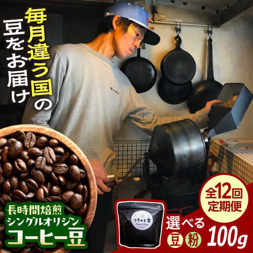 コーヒー [全12回定期便]自家焙煎 コーヒー豆 100g 選べる豆/粉 [AIBY001]