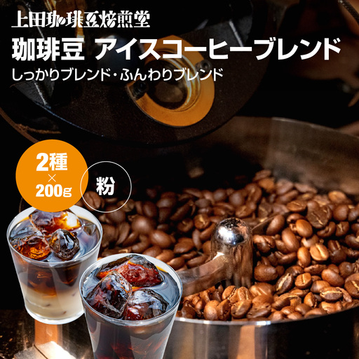 【上田珈琲豆焙煎堂】珈琲豆 アイスコーヒーブレンド 200g×2種 セット 【粉】 HNNBM006