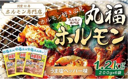 【定期便・全2回】焼くだけ簡単「丸福ホルモン (うま塩ペッパー味)」定期便 合計2.4kg（1.2kg×2回）｜豚ホルモン 豚? 焼? BBQ ガツナンコツ レバー ?モツ ?トロ ちょい飲み 味付き 冷凍便 F4H-0498