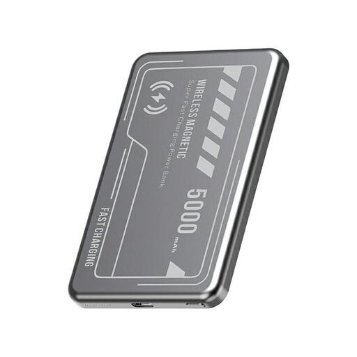 【MagSafe対応 iPhone16充電】モバイルバッテリー＜グレー＞ワイヤレス充電器5000mAh/19.25Wh