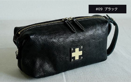 木の庄帆布 小物入れ ラウンドポーチ K-KHG-WBP01T #09 BLACK(ブラック) - レザーのなめらか感を引き出すボックスポーチ