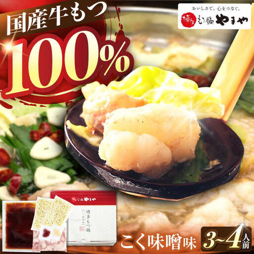やまや 博多もつ鍋 こく味噌味 3-4人前[BGAH019]もつなべ 博多 モツナベ