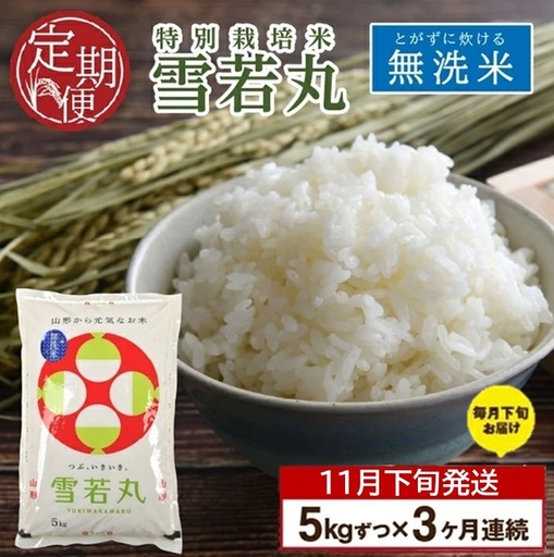 SD0341　11月下旬発送開始／【3回定期便】令和8年産［無洗米］特別栽培米 雪若丸　5kg×3回(計15㎏)「農家直送」 KA