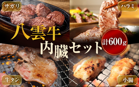 八雲牛 内臓セット（サガリ・ハラミ・牛タン・小腸）総重量600ｇ ※沖縄・離島への配送不可