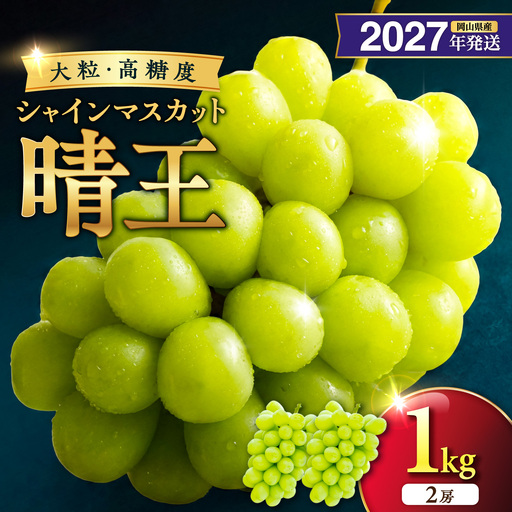 2027年発送 岡山県産シャインマスカット 晴王 秀品 約1kg 2房【シャインマスカット】