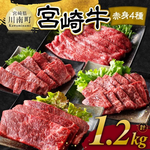 【令和8年10月発送】宮崎牛 赤身 4種 1.2kg 【 肉 牛肉 国産 宮崎県産 宮崎牛 黒毛和牛 和牛 焼肉 すき焼き ステーキ 4等級 A4ランク モモ 】