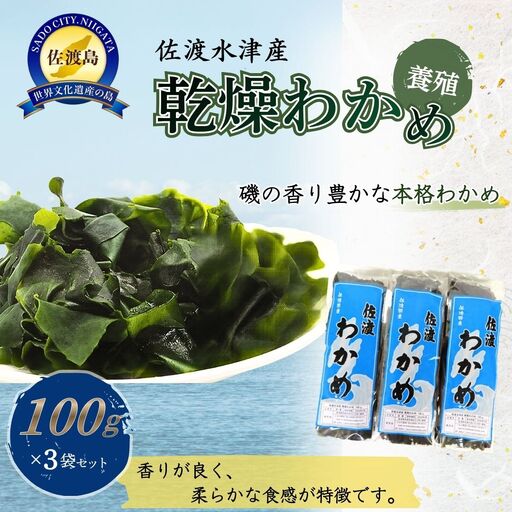 乾燥わかめ 100g 3袋| 養殖 新潟県 佐渡市 ワカメ