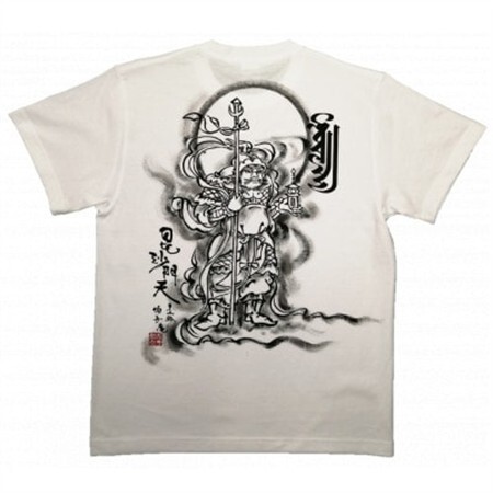 手描きTシャツ 仏画 毘沙門天 白 (半袖 Lサイズ)【1615038】