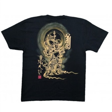 手描きTシャツ 仏画 毘沙門天 黒 (半袖 Sサイズ)【1615042】