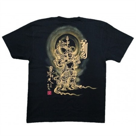 手描きTシャツ 仏画 毘沙門天 黒 (半袖 Mサイズ)【1615044】