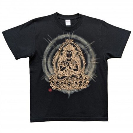 手描きTシャツ 仏画 大日如来 金剛界 黒 (半袖 Sサイズ)【1615117】