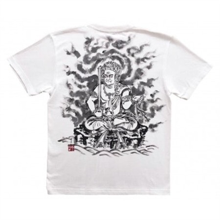手描きTシャツ 仏画 不動明王 白 綿生地 (半袖 Sサイズ)【1614971】