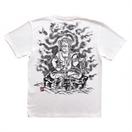 手描きTシャツ 仏画 不動明王 白 綿生地 (半袖 Mサイズ)【1614973】