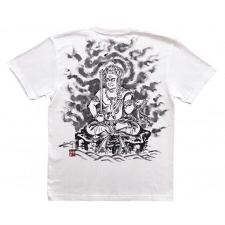 手描きTシャツ 仏画 不動明王 白 綿生地 (半袖 XLサイズ)【1614979】