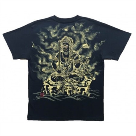 手描きTシャツ 仏画 不動明王 黒 (半袖 Sサイズ)【1614981】