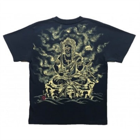 手描きTシャツ 仏画 不動明王 黒 (半袖 Mサイズ)【1614984】