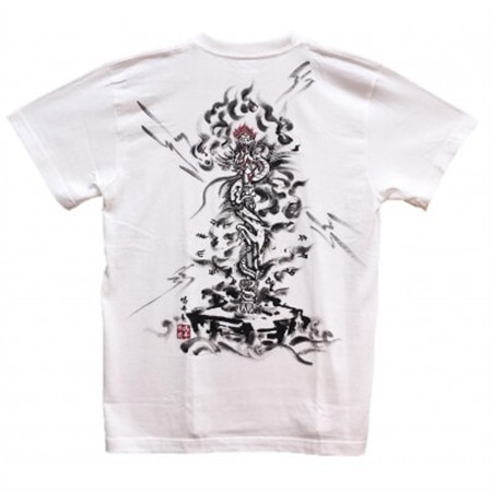 手描きTシャツ 仏画 倶利伽羅不動 白 (半袖 Lサイズ)【1615004】