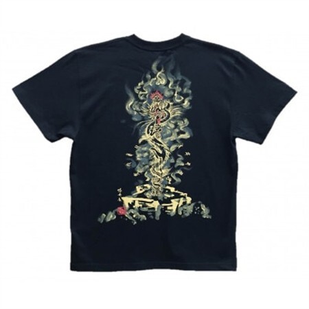 手描きTシャツ 仏画 倶利伽羅不動 黒 (半袖 Lサイズ)【1615015】