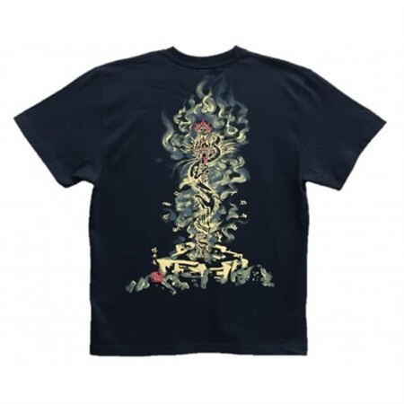 手描きTシャツ 仏画 倶利伽羅不動 黒 (半袖 XLサイズ)【1615016】