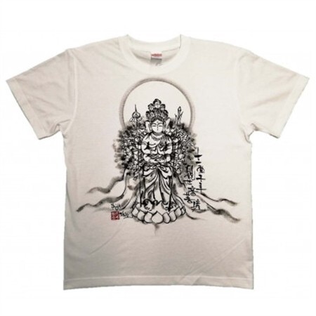 手描きTシャツ 仏画 十一面千手観音 白 (半袖 XLサイズ)【1615161】