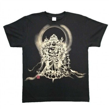 手描きTシャツ 仏画 十一面千手観音 黒 (半袖 Sサイズ)【1615163】