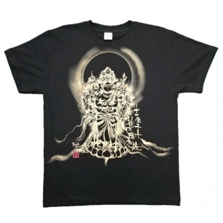 手描きTシャツ 仏画 十一面千手観音 黒 (半袖 Mサイズ)【1615165】